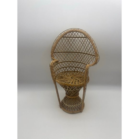 Vintage Boho Large Peacock Wicker Plant Stand Doll Chair Home Decor - Picture 2 of 12